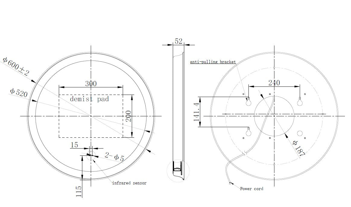 Orla Brushed Bronze Round Illuminated LED Mirror 600x520mm