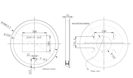 Orla Brushed Bronze Round Illuminated LED Mirror 600x520mm