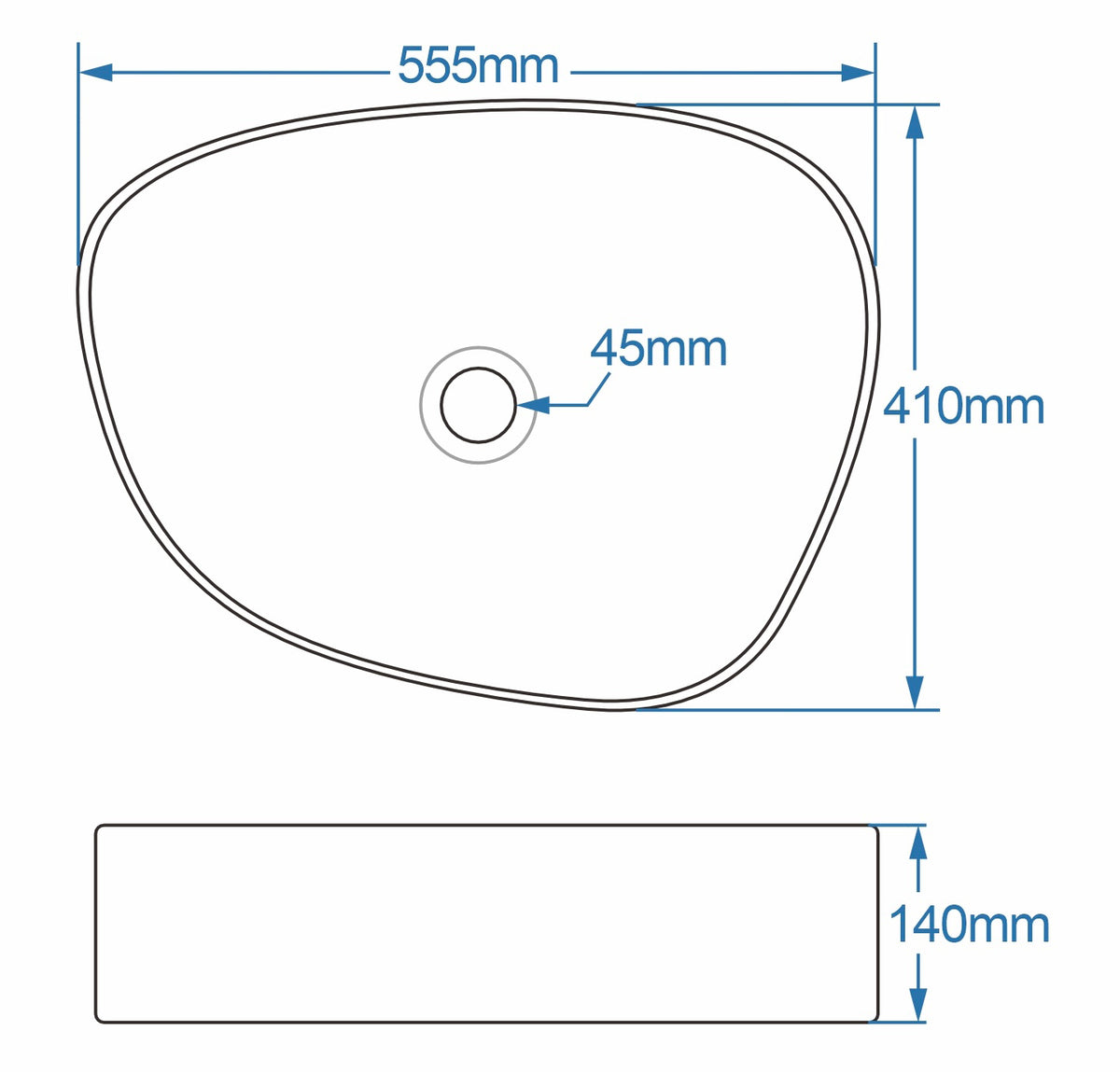 Orca Black and White Counter Top Basin 410mm