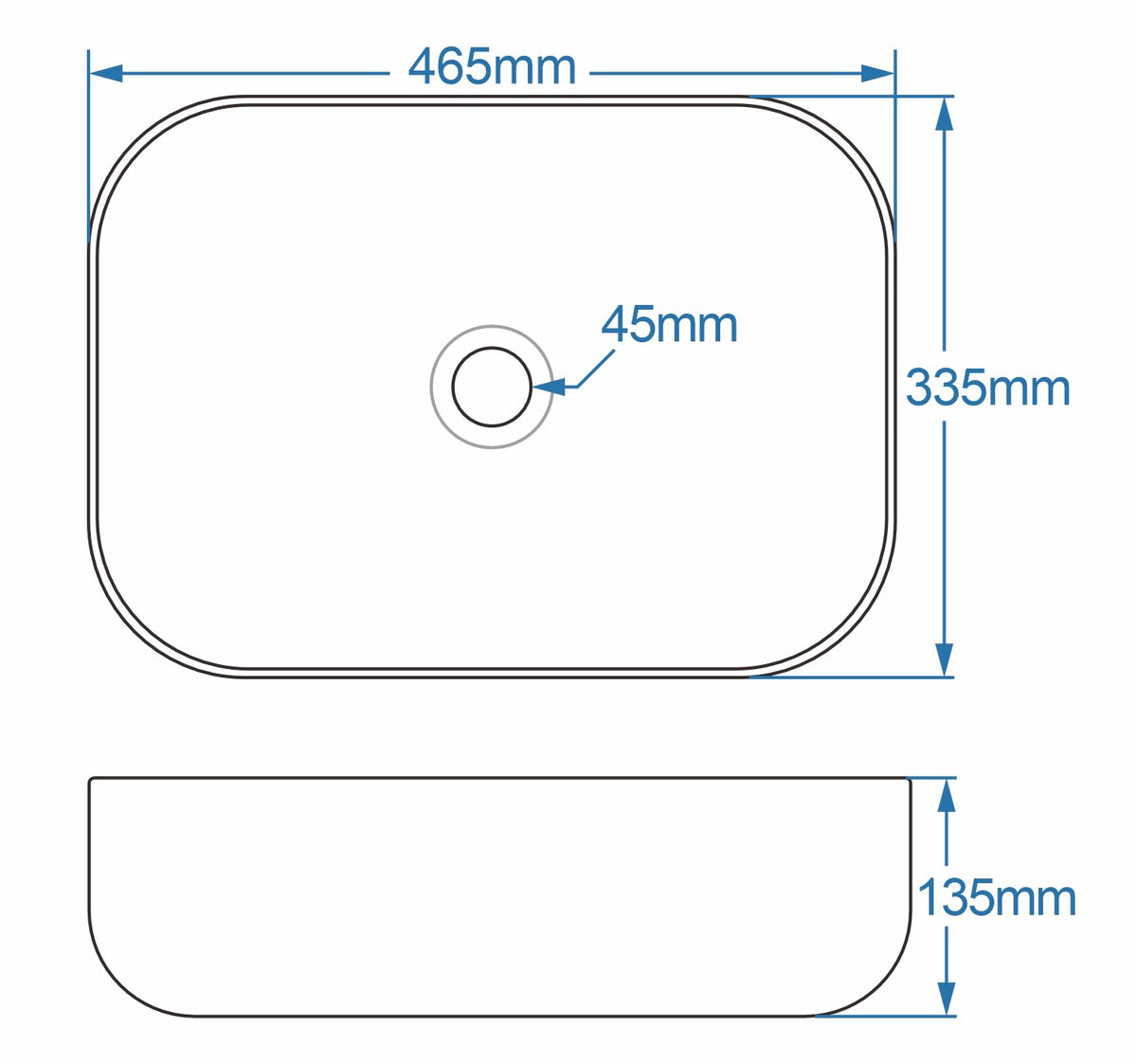 Orca Black and White Oval Counter Top Basin 355mm