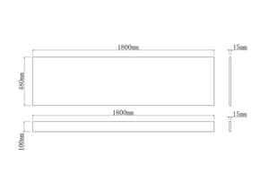Technical drawing of a rectangular panel with dimensions labeled