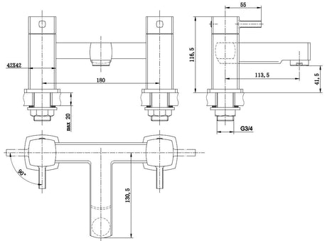 Newport Chrome Square Bath Filler Tap