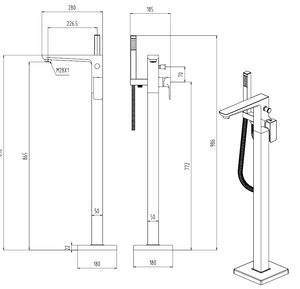 Aurora black floor standing bath shower mixer tap