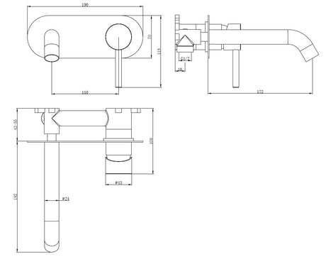 Bronte Brushed Brass Round Wall Mounted Basin Mixer Tap