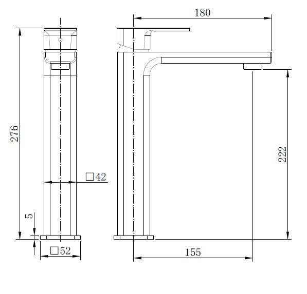 Kobe Matt Black Square High Rise Basin Mixer Tap