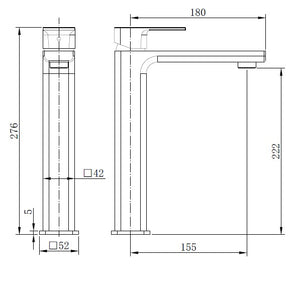 Kobe Matt Black Square High Rise Basin Mixer Tap