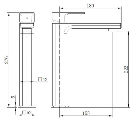 Kobe Matt Black Square High Rise Basin Mixer Tap