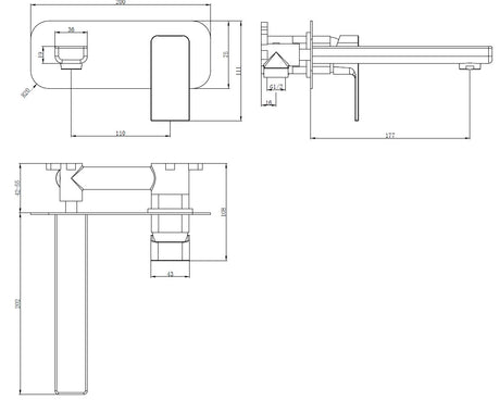 Kobe Brushed Brass Square Wall Mounted Basin Mixer Tap