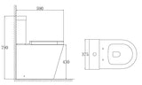Technical drawing of a toilet with dimensions labeled