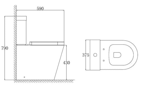 Technical drawing of a toilet with dimensions labeled