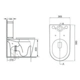 Technical drawing of a toilet with dimensions labeled