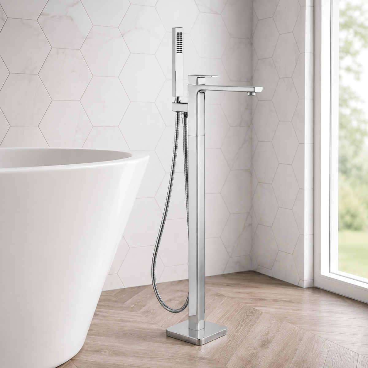 Kobe Chrome Square Freestanding Bath Shower Mixer Tap