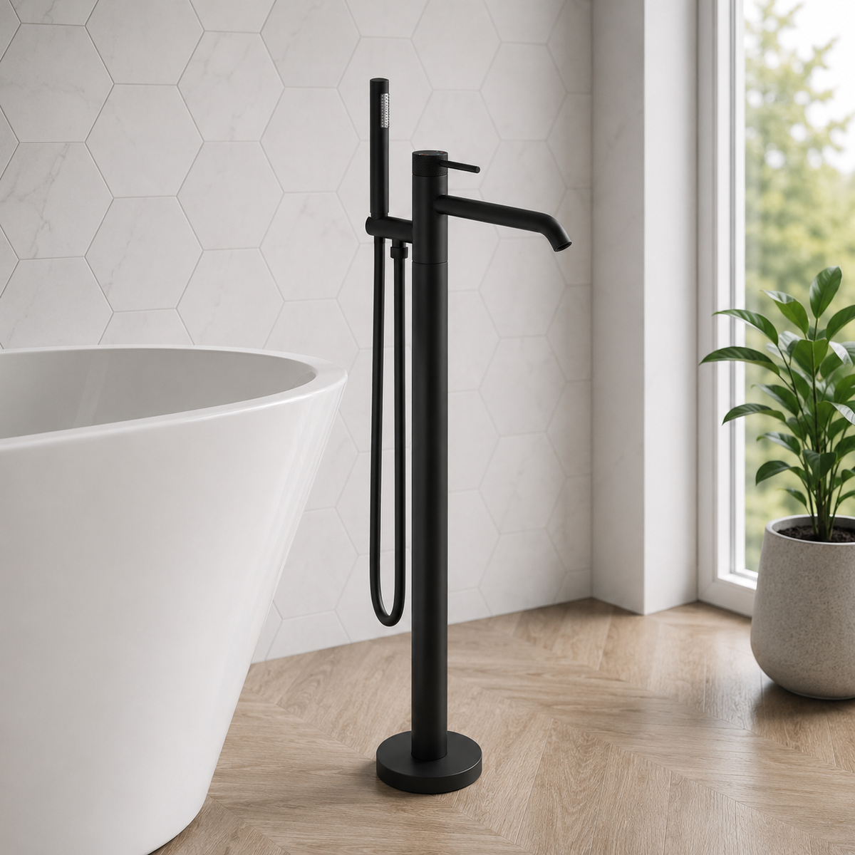 Bronte Matt Black Round Freestanding Bath Shower Mixer Tap