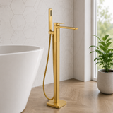 Kobe Brushed Brass Square Freestanding Bath Shower Mixer Tap