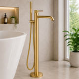 Bronte Brushed Brass Round Freestanding Bath Shower Mixer Tap