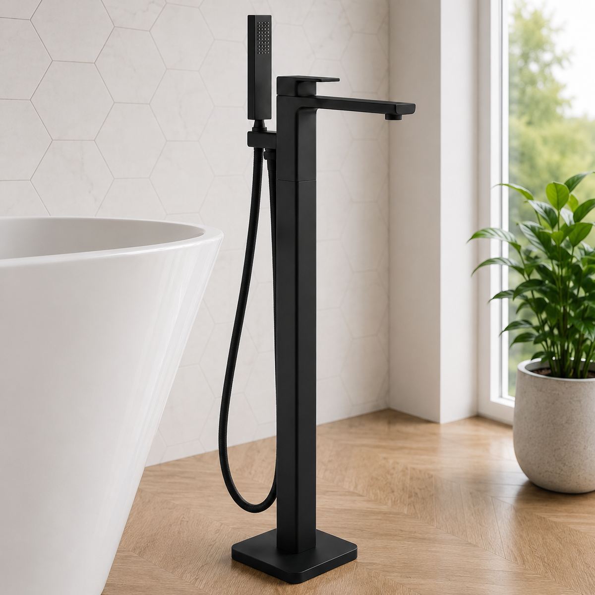 Kobe Matt Black Square Freestanding Bath Shower Mixer Tap