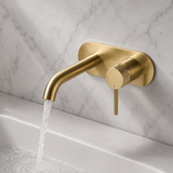 Bronte Brushed Brass Round Wall Mounted Basin Mixer Tap
