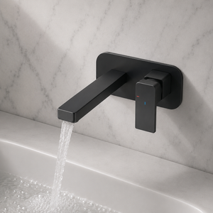 Kobe Matt Black Square Wall Mounted Basin Mixer Tap