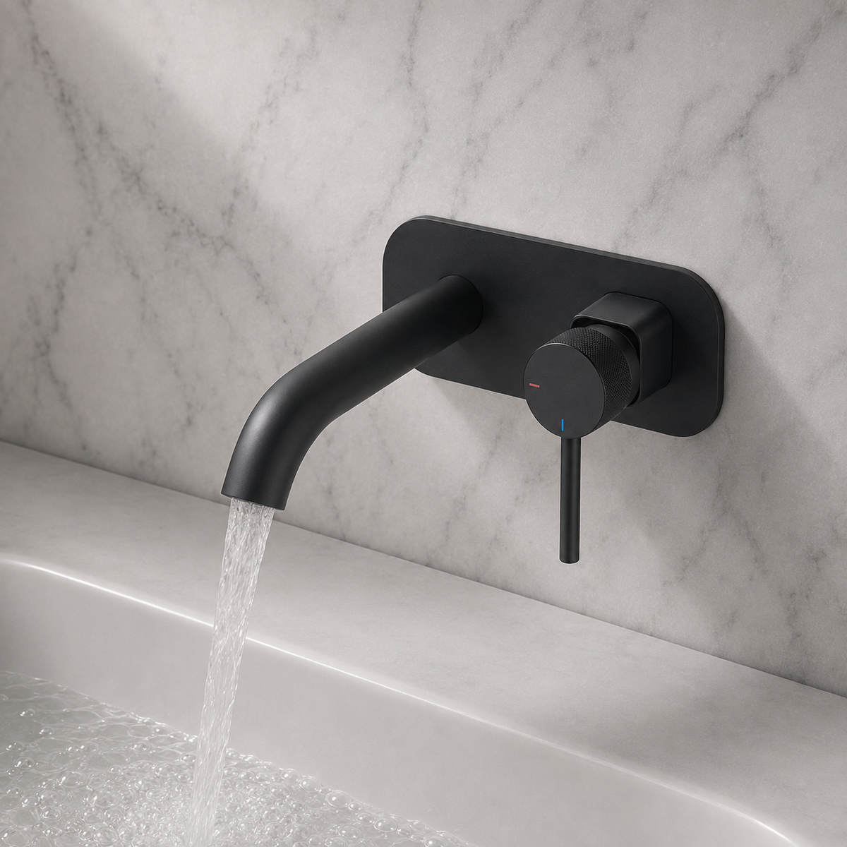 Bronte Matt Black Round Wall Mounted Basin Mixer Tap