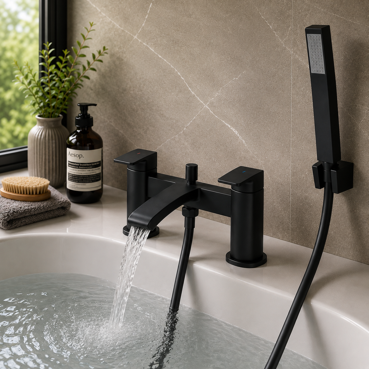 Aurora Black Bath Filler & Handheld Shower