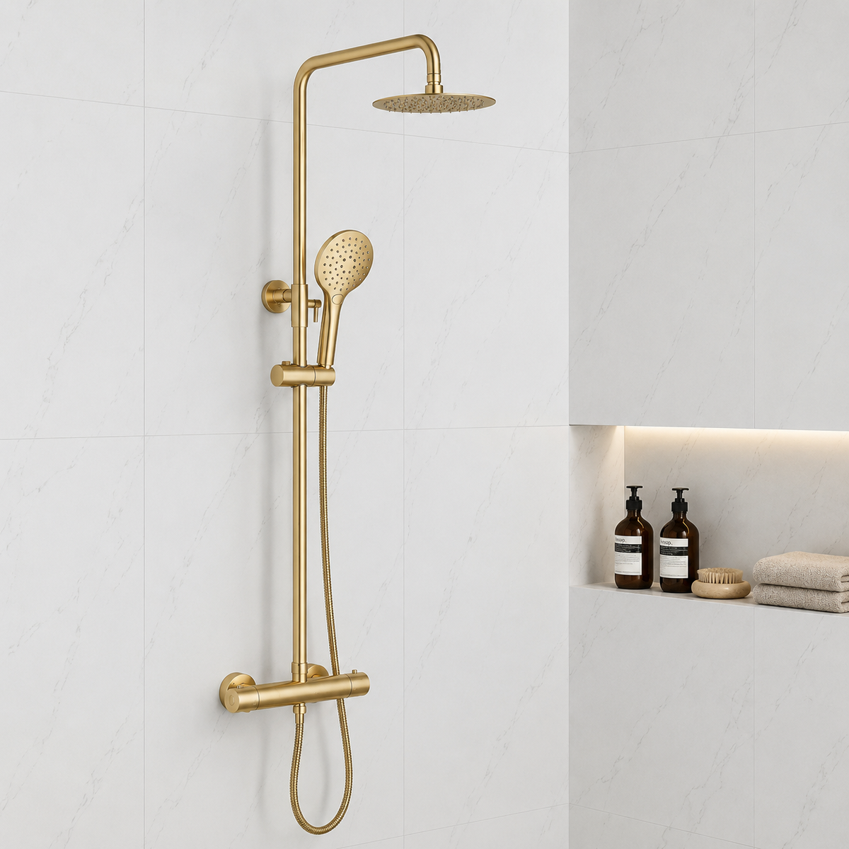 Nova Premium Brushed Brass Round Thermostatic Shower Set
