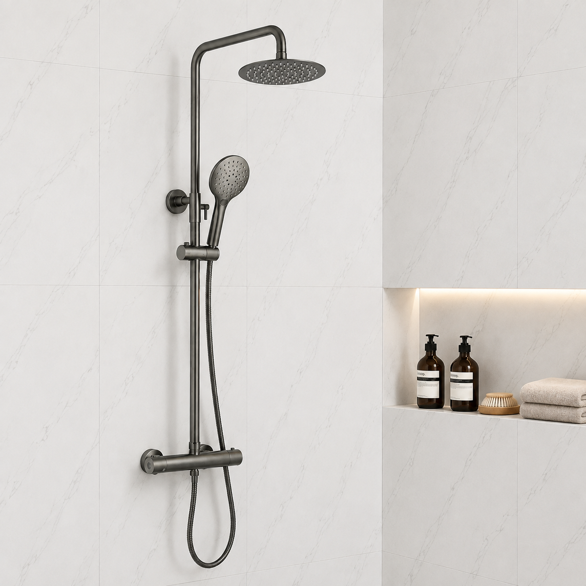 Nova Premium Gunmetal Grey Round Thermostatic Shower Set