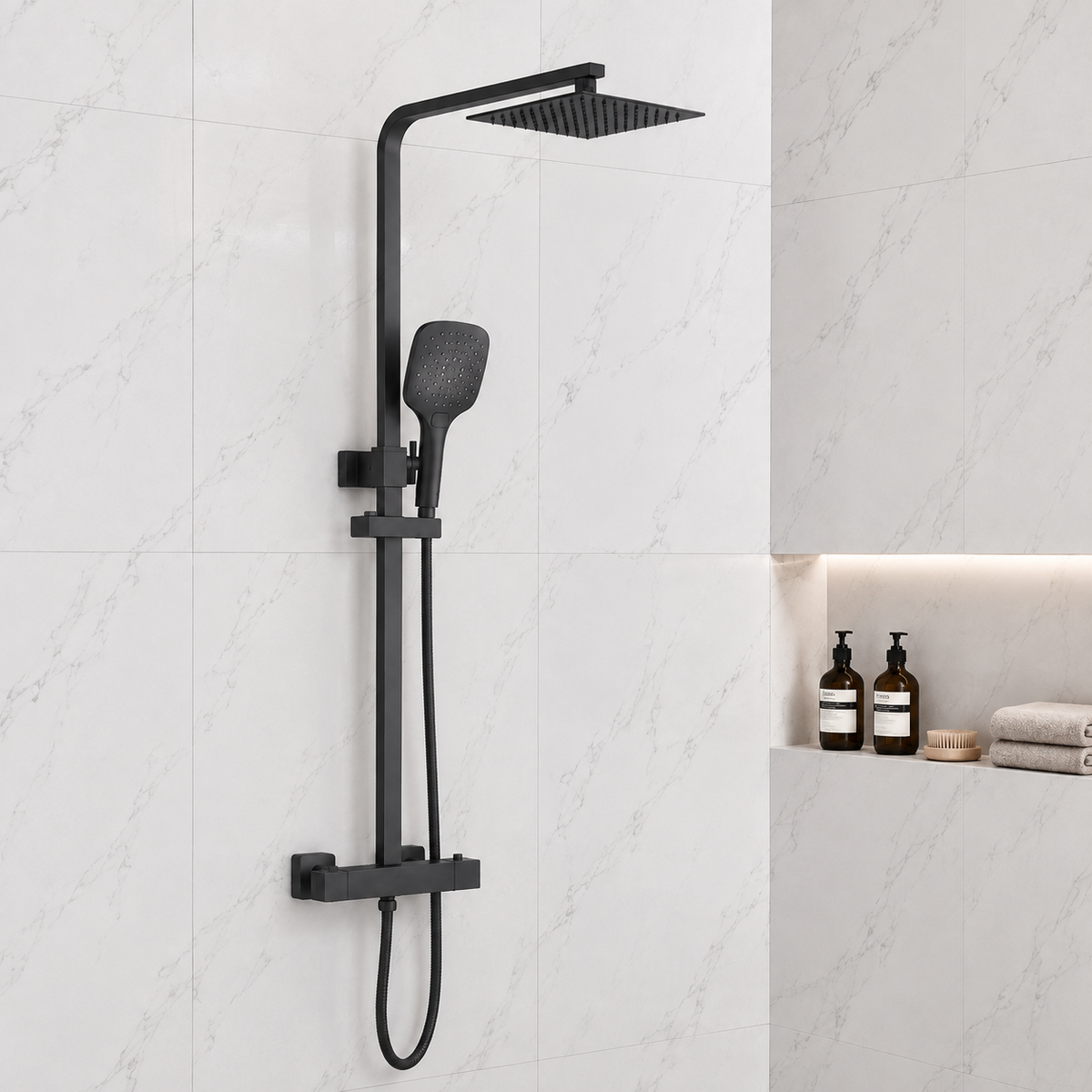 Nova Premium Black Square Thermostatic Shower Set