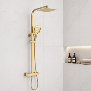 Nova Premium Brushed Brass Square Thermostatic Shower Set