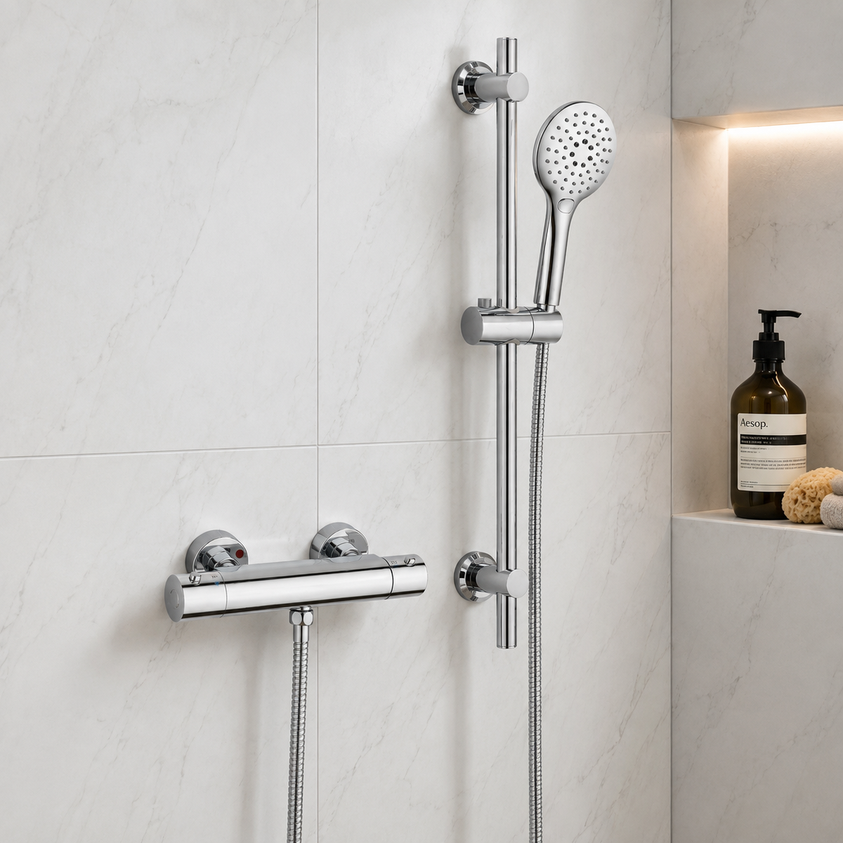 Snowdon Chrome Round Thermostatic Bar Shower Set