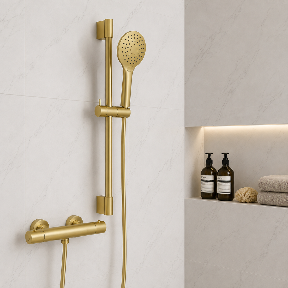 Mya Brushed Brass Round Thermostatic Bar Shower Set