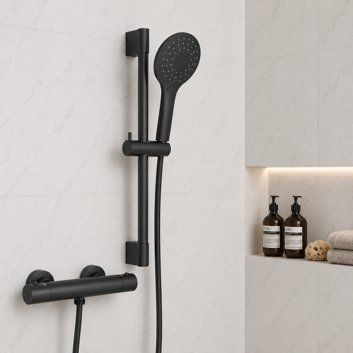 Mya Black Round Thermostatic Bar Shower Set