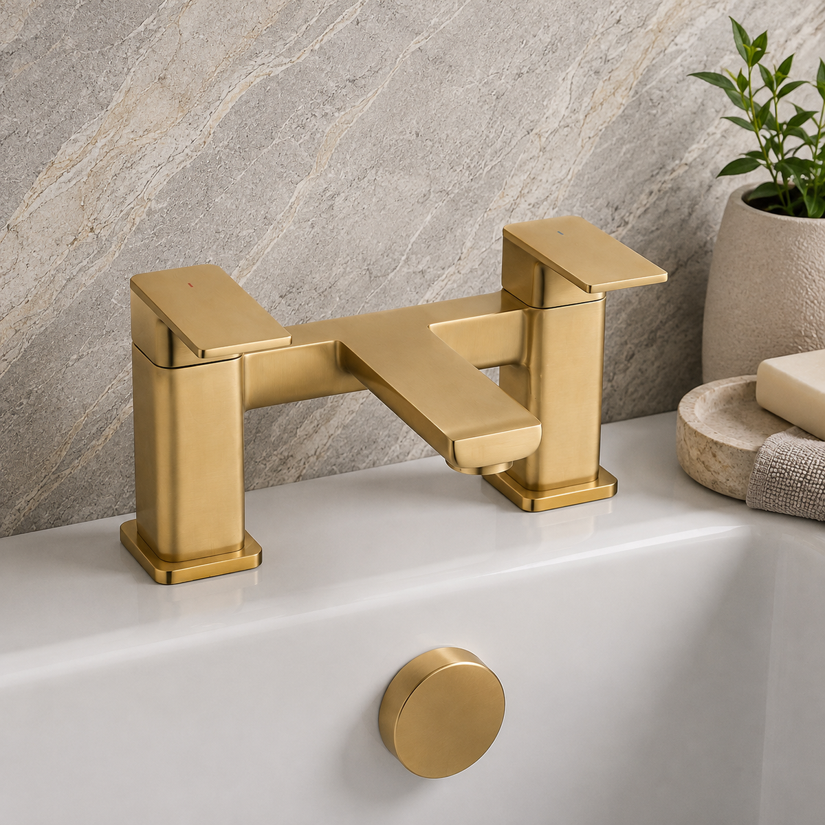 Kobe Brushed Brass Square Bath Filler Tap
