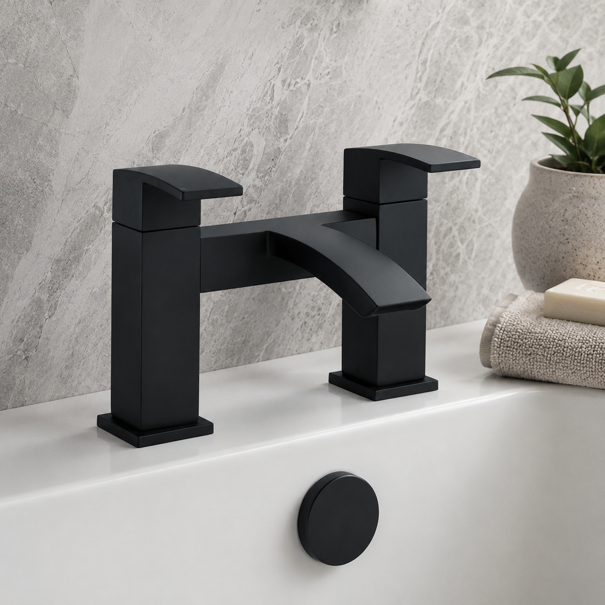 Neptune Matt Black Bath Filler Tap
