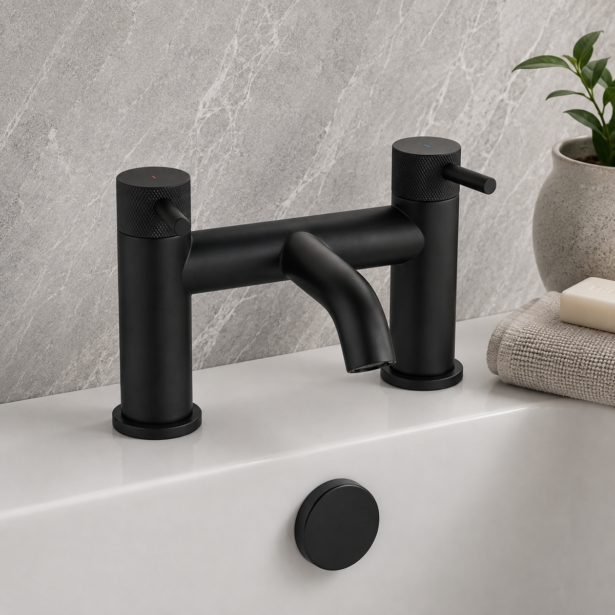 Bronte Matt Black Round Bath Filler Tap