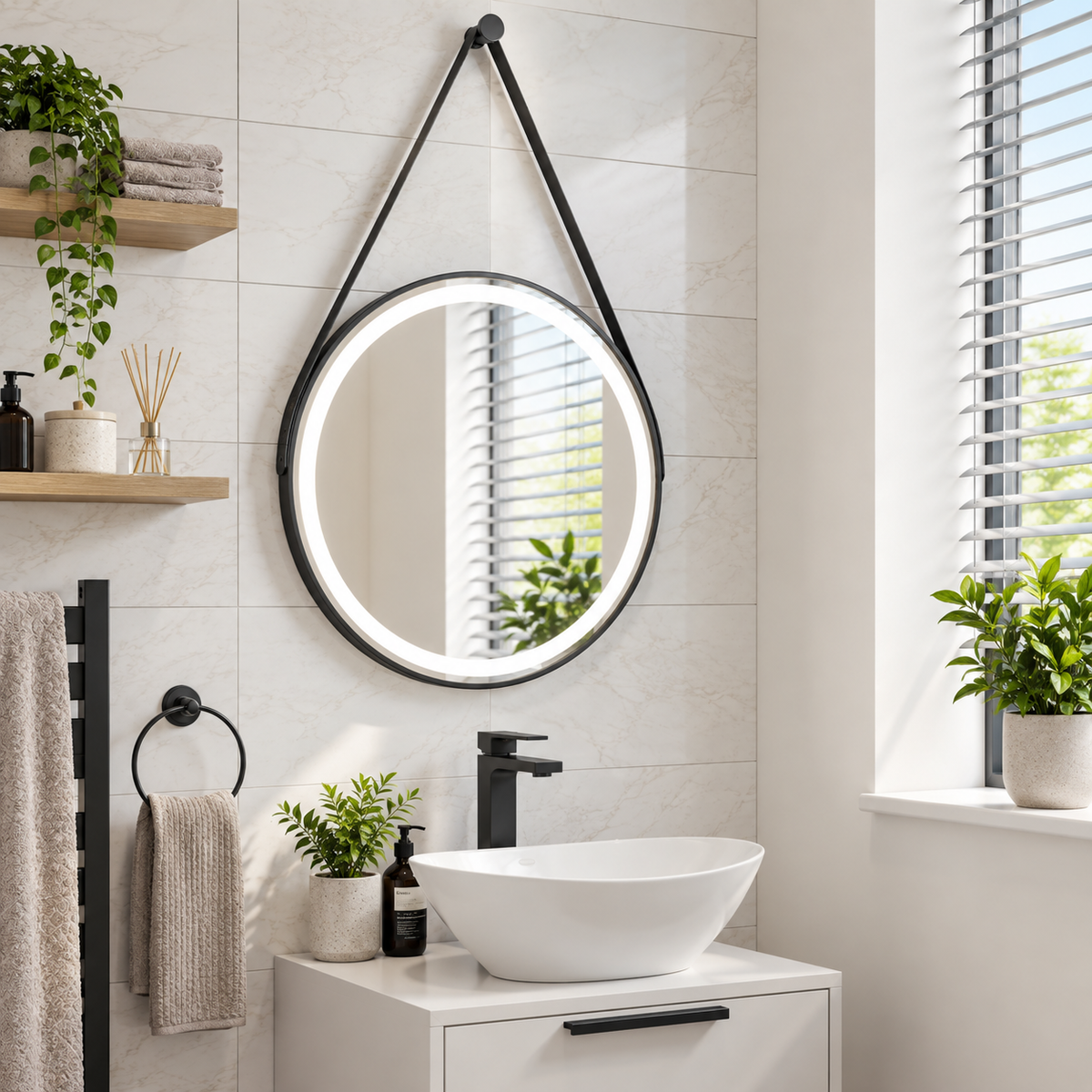 Delilah Black Round Illuminated LED Mirror 600mm