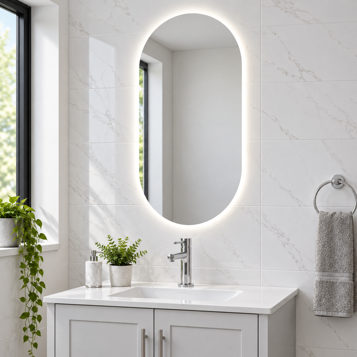 Raffy Oval Backlit Illuminated LED Mirror 400x800mm