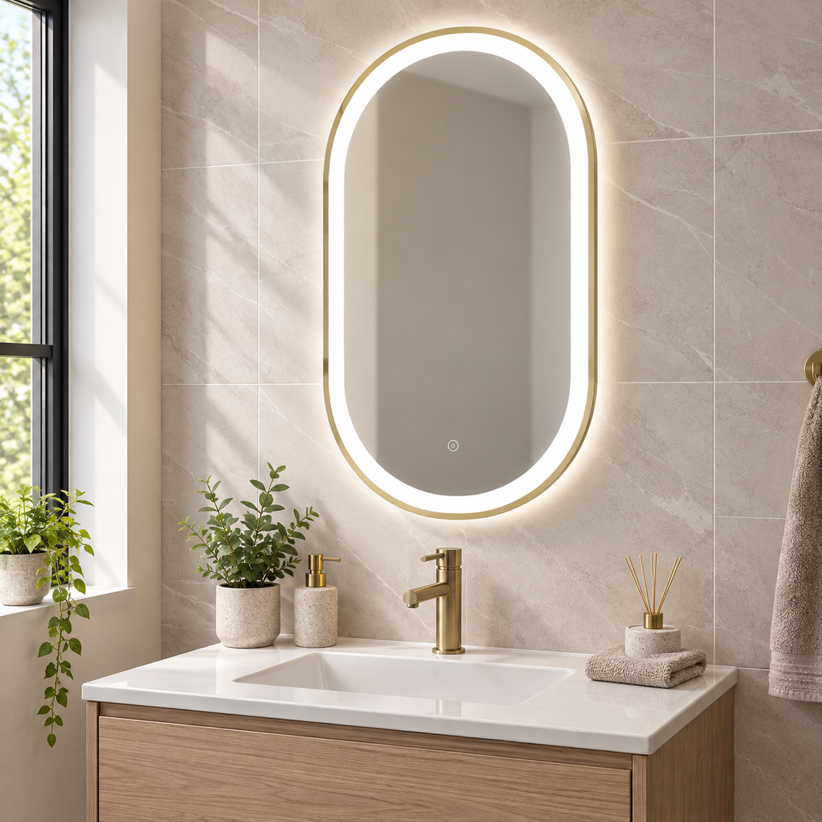 Martha Brushed Brass Oval LED Mirror 500x800mm