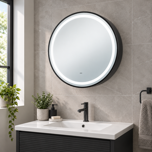 Monty Black Framed Round Illuminated LED Mirror Cabinet 600mm