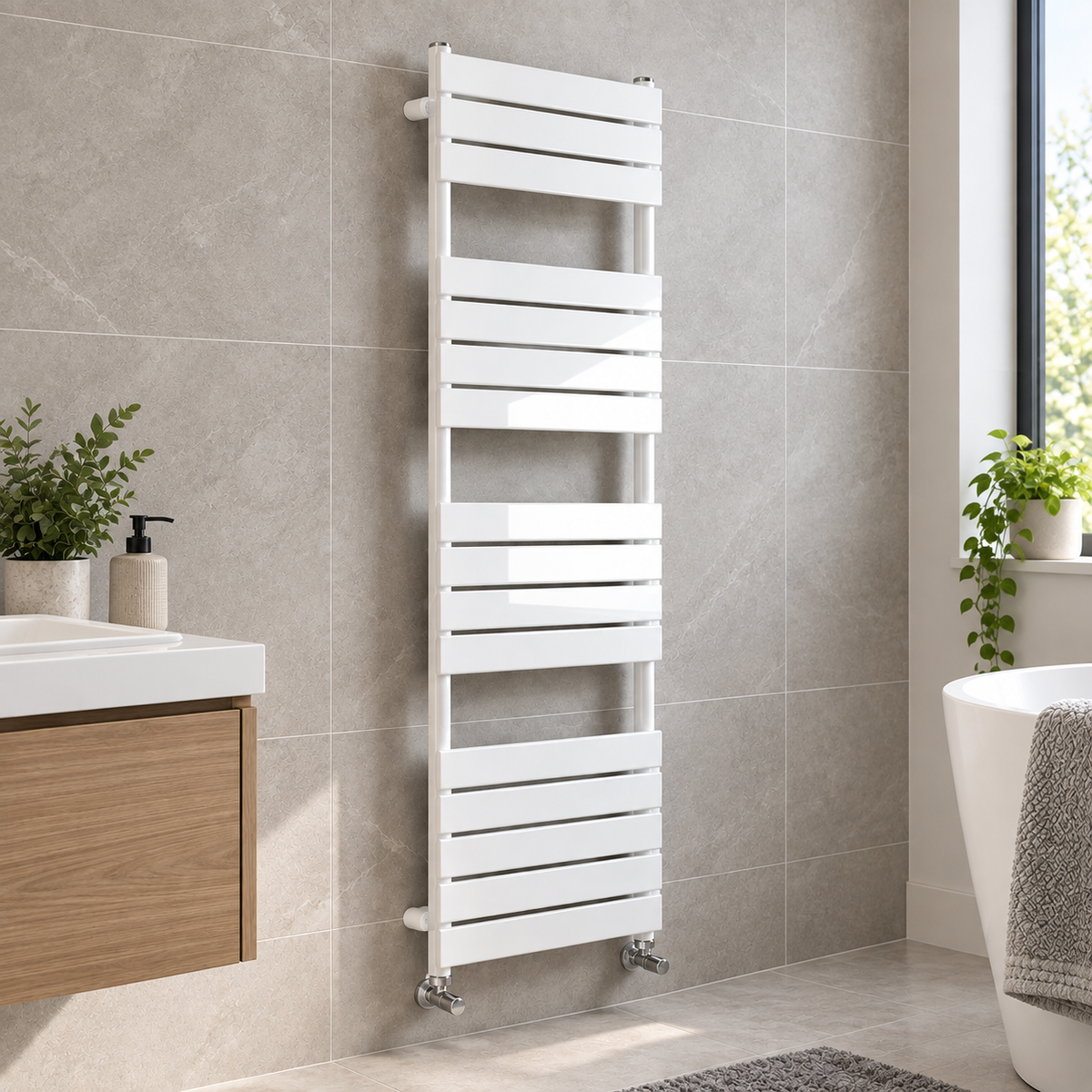 Queenstown White Designer Flat Panel Heated Towel Rail 1600x600mm