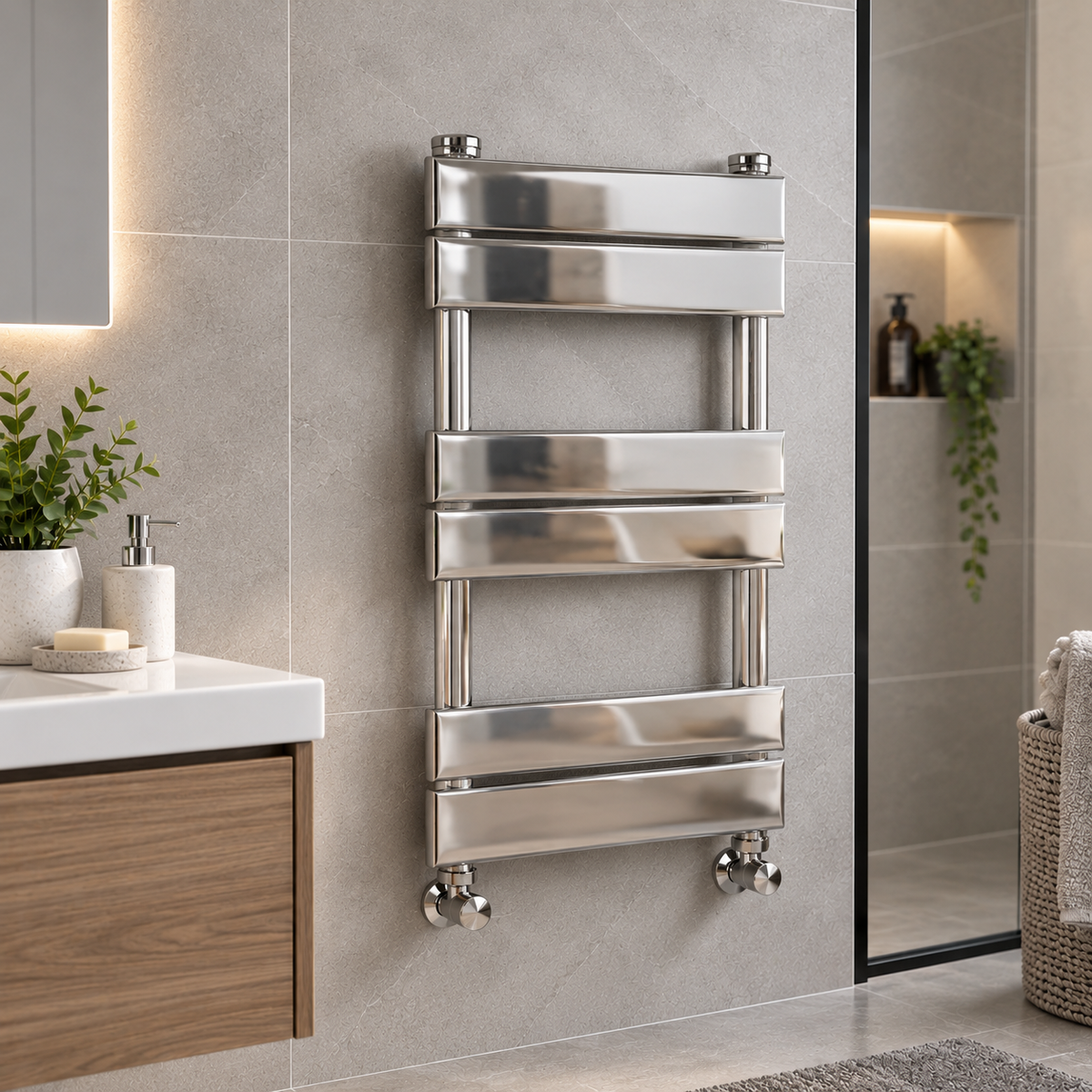 Queenstown Chrome Designer Flat Panel Heated Towel Rail 800x450mm