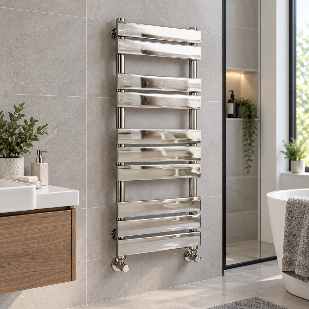 Queenstown Chrome Designer Flat Panel Heated Towel Rail 1000x450mm