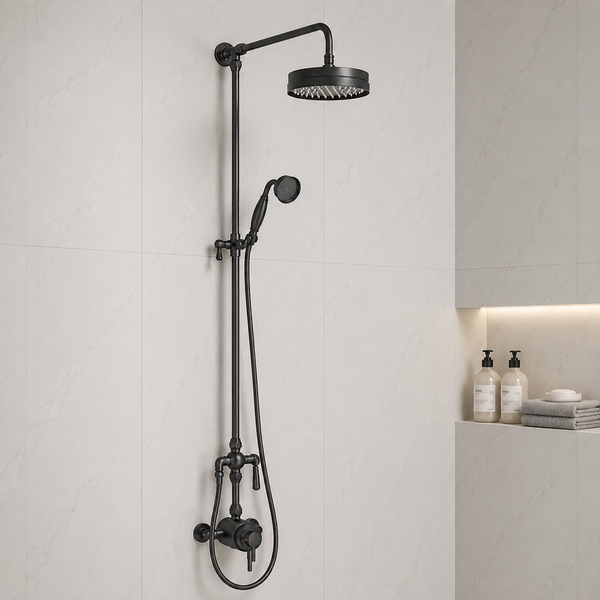 Foley Black Traditional Thermostatic Shower Set