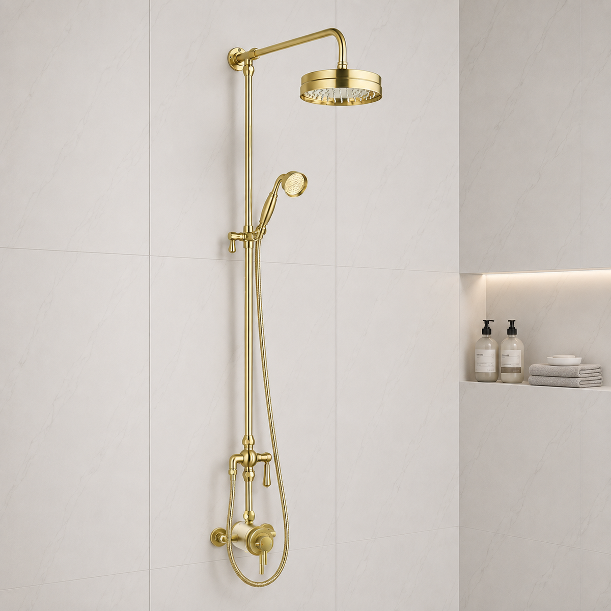 Foley Brushed Brass Traditional Thermostatic Shower Set