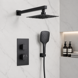 Mya Black Square Thermostatic Shower Set - 250mm Head & Hand Shower
