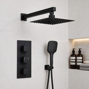 Mya Black Square Thermostatic Shower Set - 200mm Head & Hand Shower