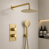 Mya Brushed Brass Round Thermostatic Shower Set - 250mm Head & Hand Shower