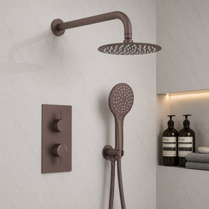 Mya Brushed Bronze Round Thermostatic Shower Set - 250mm Head & Hand Shower