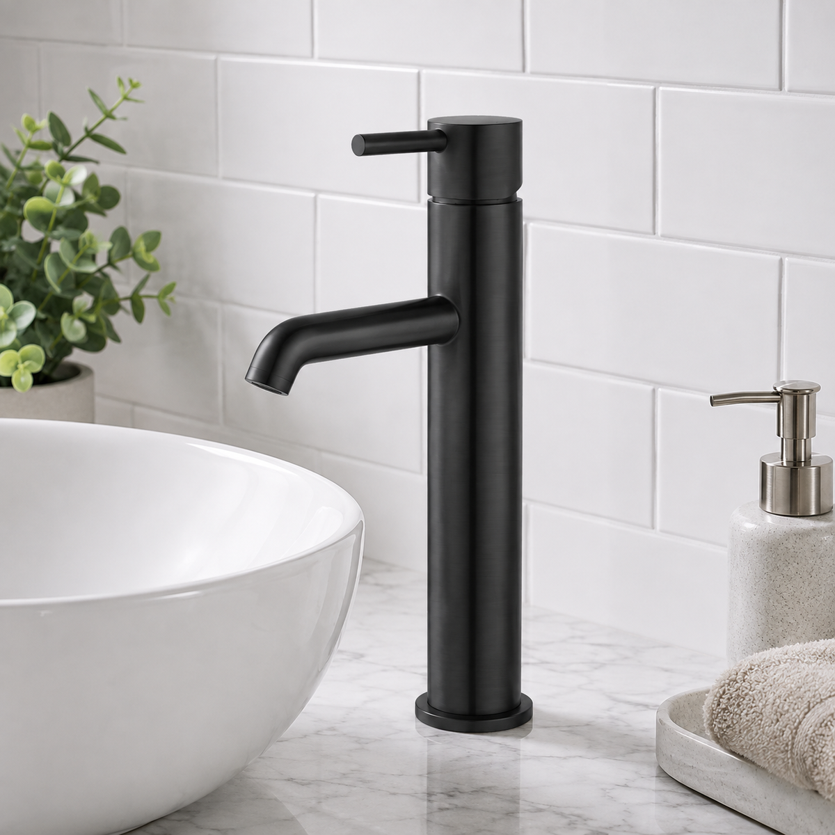 Enzo Gunmetal Grey High Rise Basin Mixer Tap