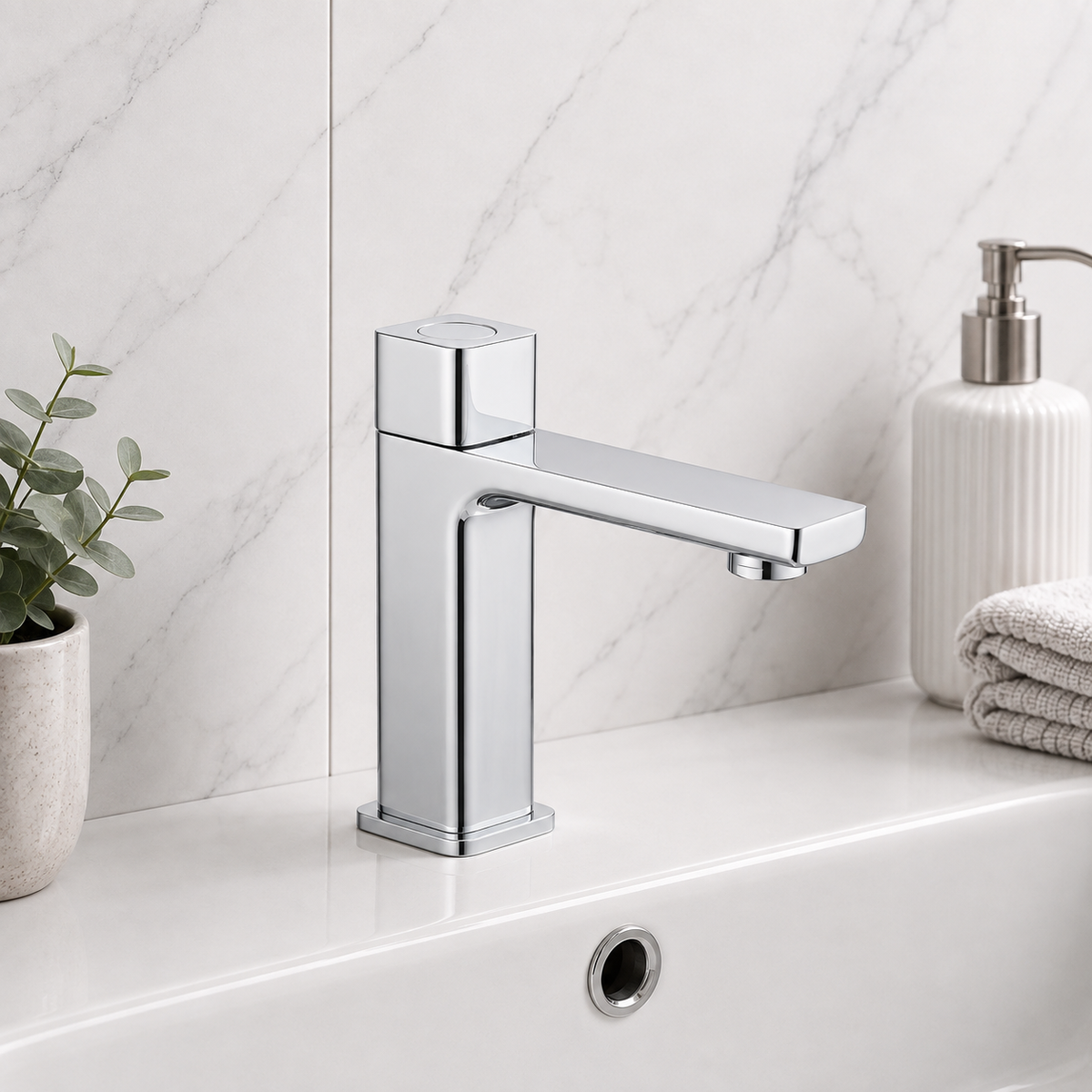 Kobe Chrome Square Push Button Basin Mixer Tap