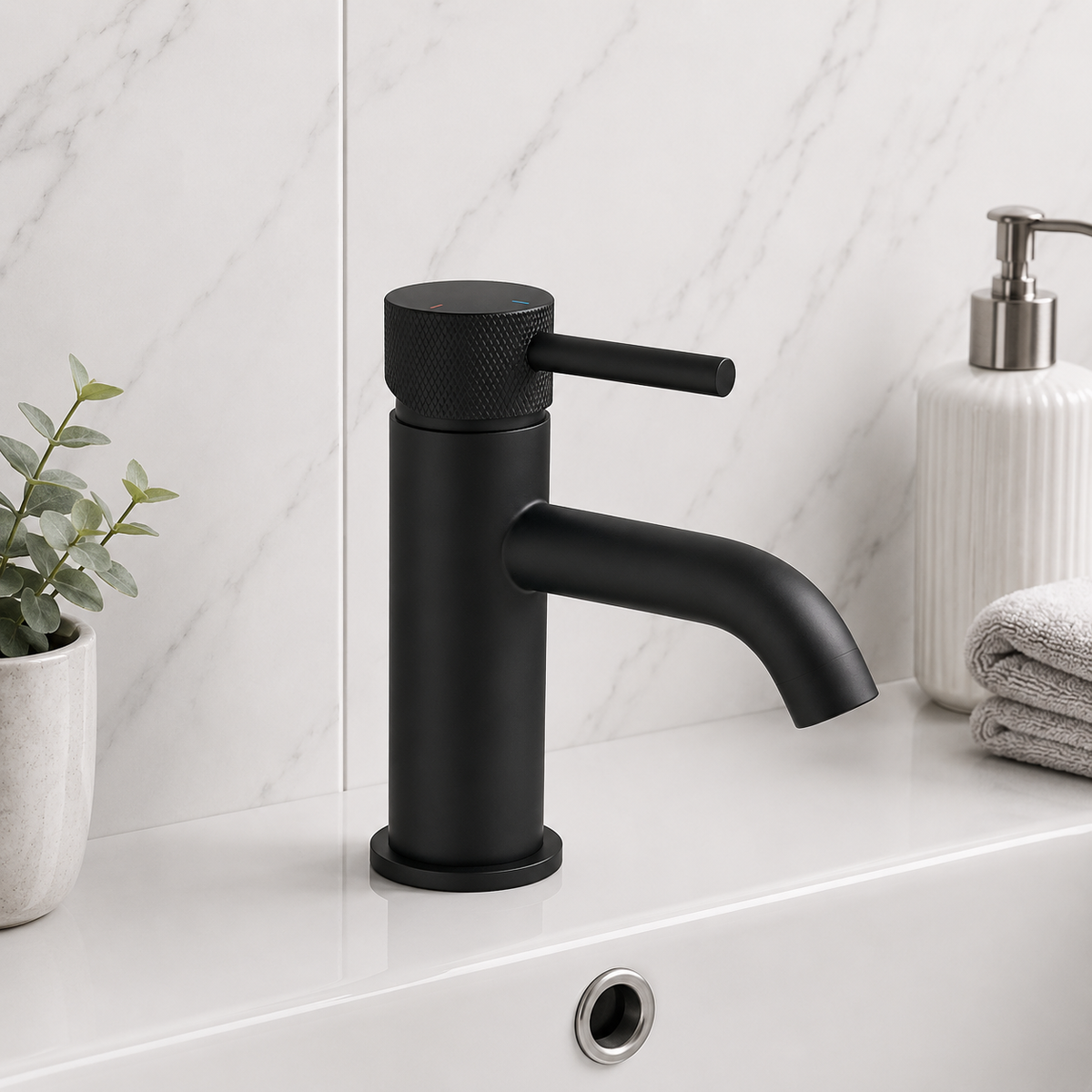 Bronte Matt Black Round Basin Mixer Tap